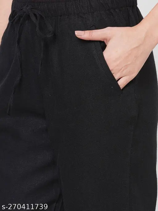 Women's cotton self-design pants, pack of 2 in various sizes (46, M, L, XL, XXL)