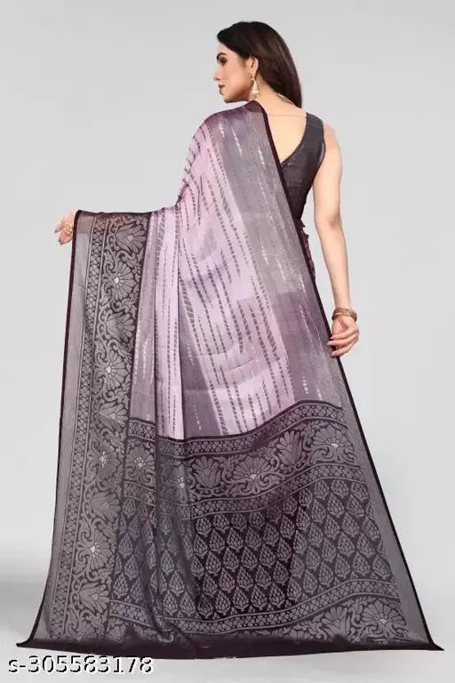 New Chiffon Printed Brasso Saree by Balaji - Indian Brazo saree in free size with running blouse