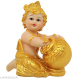 Golden Krishna Idol Statue, high-quality resin, gold-plated Krishna Ji figurine for home decoration or pooja room, dimensions: 11cm L x 14cm H x 6.5cm B
