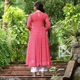 Floral printed georgette maxi kurta with palazzos, Indian ethnic gown with long sleeves and vibrant floral print