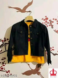 Black denim jacket and Pikachu t-shirt combo pack2 for women and girls, trendy, stylish, unique, printed design on short sleeves