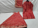 Rajasthani Bandhni Ghadchola Lengha Choli Set - Traditional Indian handcrafted cotton silk kurta with dupatta and bottomwear, vibrant printed pattern, three-quarter sleeves, single set, size S(36), M(38), L(40), XL(42), XXL(44), XXXL(46). Lengha free waist size 44 inches, lengha length 41 inches