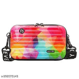 PU leather trendy women's sling bag. Single compartment, colorblock design, free size (7" x 4.5" x 2.5"). Perfect for parties, shopping, or everyday use. High-quality bag featuring a removable adjustable strap and multiple pockets for essentials