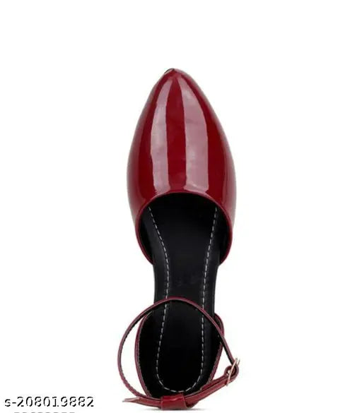 Red synthetic slip-on bellies shoes for women, stylish and comfortable design