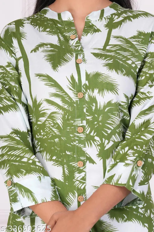 Straight premium rayon floral printed kurti, three-quarter sleeves, momals brand, Indian handcrafted style