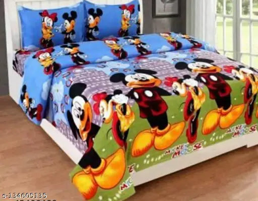 Mickey Mouse printed, superfine quality kids bedsheets & pillow cover set (2 flat sheets + 4 pillow covers), ideal for summer, origin India