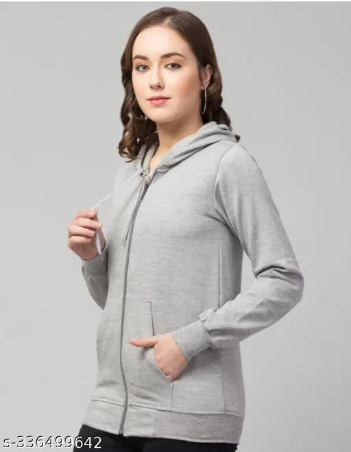 Light grey fleece plus size hoodie for women, solid design, XXL & XXXL sizes