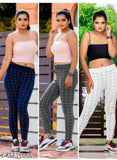 Designer modern women's checked Lycra jeggings, fashionable fit for free size and sizes 28-34, made in India