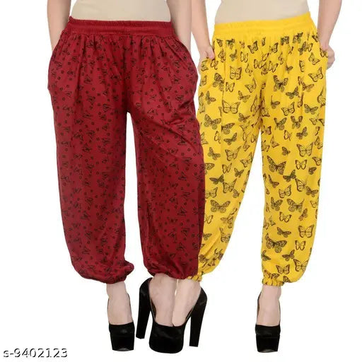 Maroon yellow viscose rayon printed harem pants pack of 2 (India)