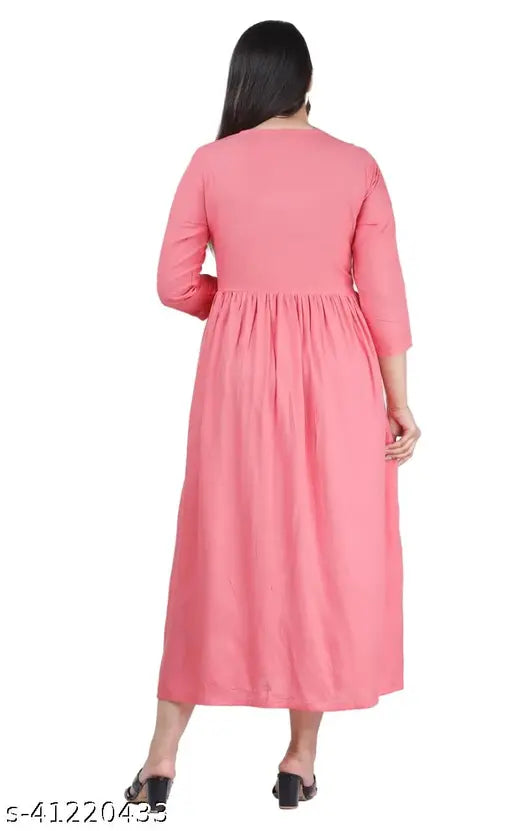 Peach rayon embroidered kurti, three-quarter sleeves, India origin