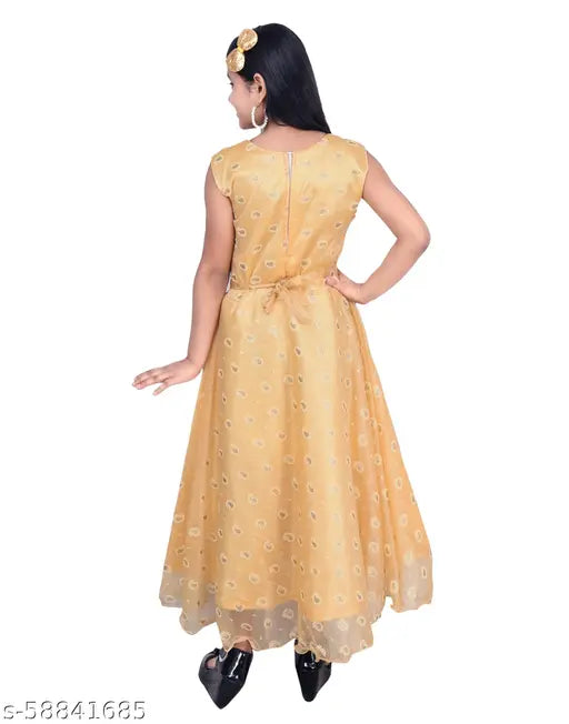 Sleeveless net Sniffy Partywear gown for girls, vibrant printed design, leading brand from Tuk Tuk Lifestyle