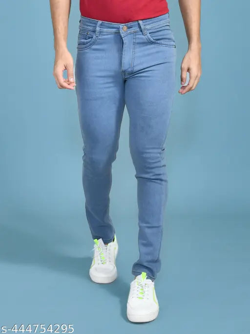 Elegant denim jeans for men, solid navy blue, sizes: 28-42