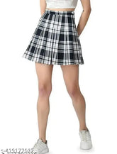 Stylish cotton checked western skirt for women, waist size 24in, length 16in, hip size 28in - Indian fashion