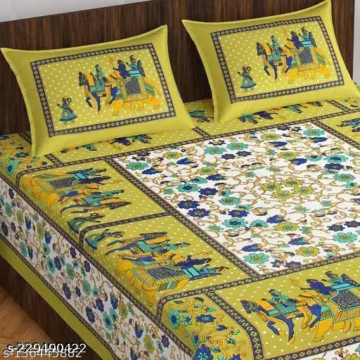 Luxuriously soft, 100% cotton Jaipuri flat sheets with 4 pillow covers, ideal for summer, perfect for adult bedrooms (Double Queen)