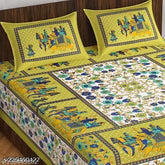 Luxuriously soft, 100% cotton Jaipuri flat sheets with 4 pillow covers, ideal for summer, perfect for adult bedrooms (Double Queen)