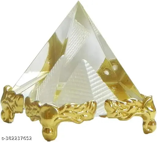 Crystal Products Feng Shui pyramid, clear crystal with 4.5cm dimensions, brings positive energy & good luck for Vastu correction & wish fulfillment, India-made