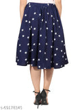 Navy Blue Small Dot Print Mid Calf IBPanel Polyester Skirt Combo for Women - Flared style with crepe fabric, available in sizes 26, 28, 30, 32, and 34