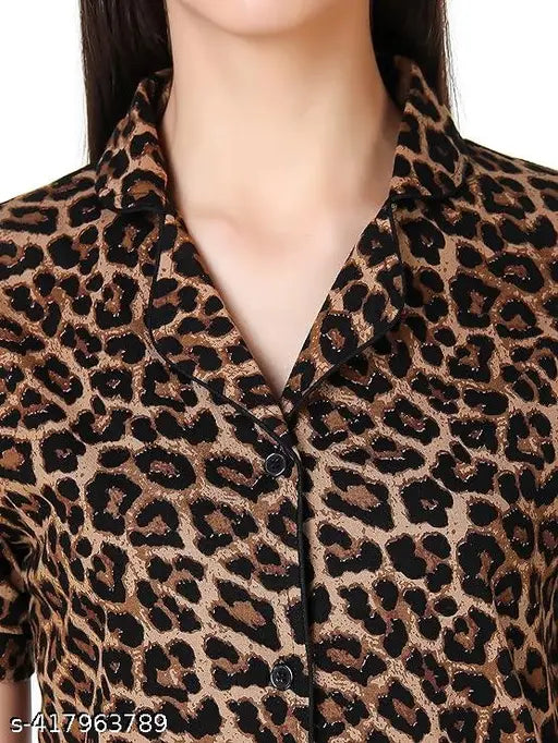 Tiger print crepe pajama set, Indian-made women's nightwear with pockets