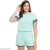 Mint navy blue cotton striped women's night suit set (NW_SD001_GNNB_2PC), stylish sleepwear for warm and comfortable nights