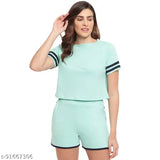 Mint navy blue cotton striped women's night suit set (NW_SD001_GNNB_2PC), stylish sleepwear for warm and comfortable nights