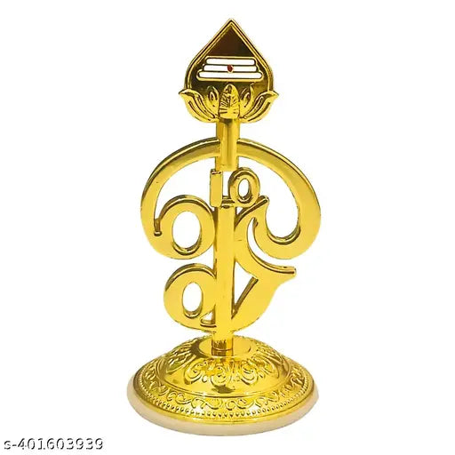 Golden color Tamil Vel Om base, traditional Indian home decor piece for car dashboard, office, or pooja room