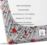 White floral cotton elastic king size fitted bedsheets with 2 pillow covers, double bed, 72x78+10 inches