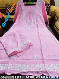 Rayon knee-length embroidered net kurta set with pants, three-quarter sleeves, single size available, Indian craftsmanship