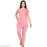 Summer printed polycotton nightsuit for women & girls, loose-fitted, round neck, super soft, no fade or shrinkage
