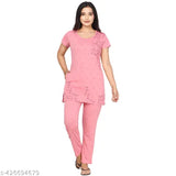 Summer printed polycotton nightsuit for women & girls, loose-fitted, round neck, super soft, no fade or shrinkage