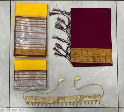 Art Silk half saree set, Litchi Silk zari work with woven designs, semi-stitched South Indian style