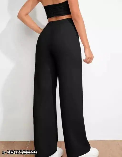 Comfy partywear women's black jumpsuit with wide legs