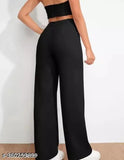 Comfy partywear women's black jumpsuit with wide legs