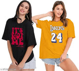 Cotton-blend oversize printed combo T-shirts (pack of 2) - plus size available, fashionable women's clothing with short sleeves