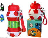 Red silicone collapsible kids' water bottle - 500ML, football-inspired design, BPA free, leakproof, unbreakable, and compact for active school life