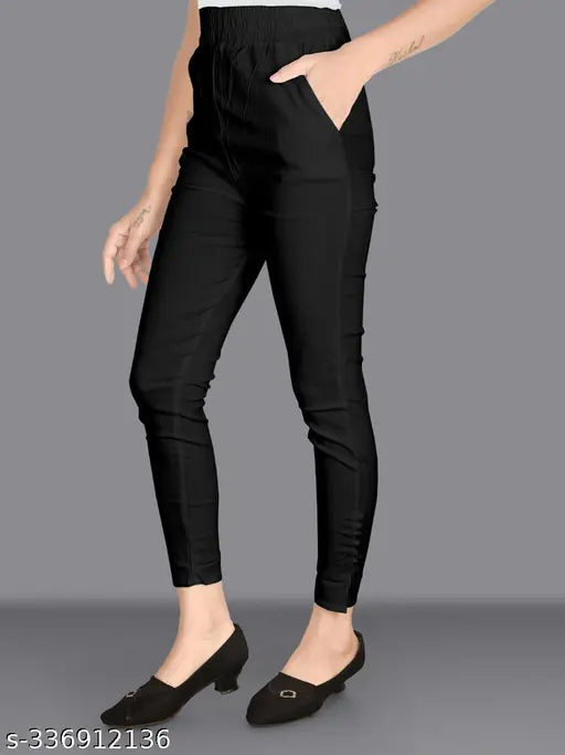 Cotton Lycra women's trousers combo, solid net, big sizes available from 28-42 inches (India)