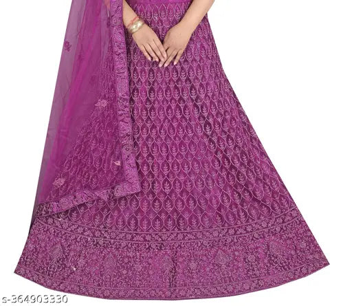 Heavy embroidered net lehenga for women, free size, India-made party & wedding wear