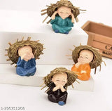 Trading Polyresin Monk Hat Buddha Idols Set of 4 - Indian art for car dashboard accessories and home decor