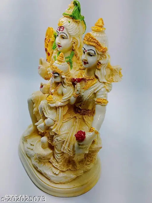 Gold plated Shiv Parivar idol statue, Polyresin and ceramic, home decor, Living Room showpiece, 10.5 cm L x 21.5 cm H x 14.5 cm B, Indian handcrafted gift for family & friends or employees
