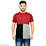 Soft cotton round neck t-shirt, half sleeve, colorblocked design. Breathable, comfortable, and relaxed fit for men's casual style. Made in India