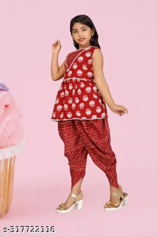 Stylish rayon kurta set with salwar and net dupatta for girls (age 4-14), printed Indian clothing on display