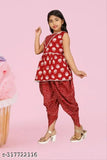Stylish rayon kurta set with salwar and net dupatta for girls (age 4-14), printed Indian clothing on display