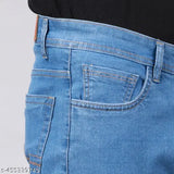 Navy blue men's denim jeans, slim mid-rise, stretchable fabric - perfect for casual or formal wear