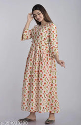 Rayon A-line floral printed Anarkali kurti, solid womens fashion, three-quarter sleeves