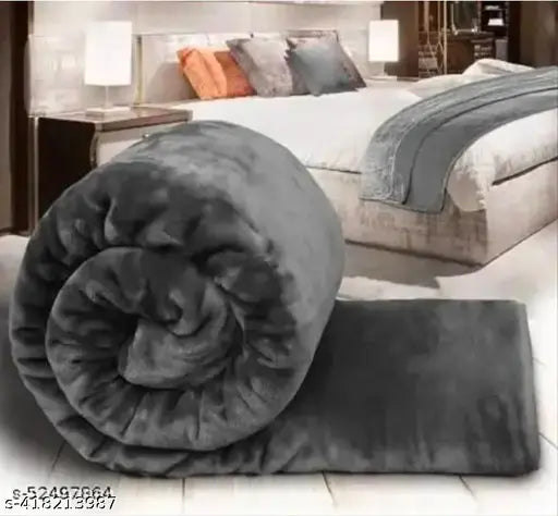 Grey microfiber mink blanket, double bed size, free-size (100x90 inches), high thread count (450)
