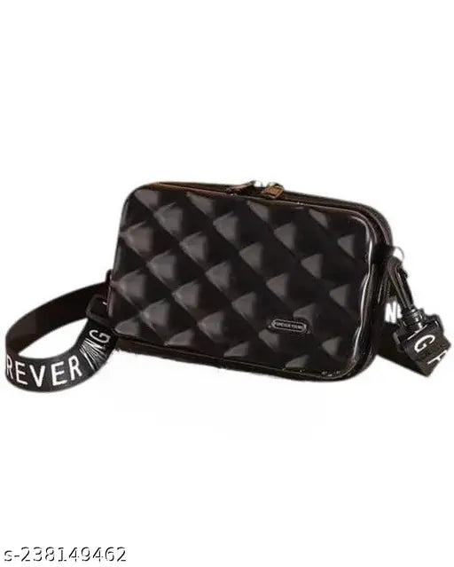 Black acrylic crossbody sling, perfect for both kids (adjustable fit, 4 compartments)