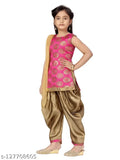 Beige silk salwar suit set for girls, printed with intricate design, single set in net fabric (8-9 years, 9-10 years, etc.) Indian fashion for young girls