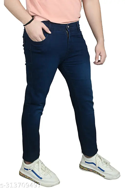 Dark blue denim men's jeans solid pattern, size 28-36, Made in India