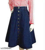 Stretchable denim Codaisy blue knee-length Western skirt for women, sizes 26-44, made in India