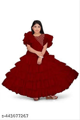 STAR70 Kids' party dresses, solid net summer/winter formal/casual dresses, short-sleeved, various sizes from 5-16 years old (Indian origin)