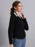 Solid black cotton long sleeve t-shirt, THE DRY STATE women's solid polo neck for India fashion